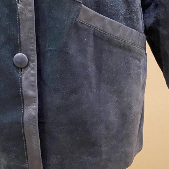 Friitala Womens Blue Suede Cardigan w Blue Leather Trim / Size 10 - Picture 4 of 16